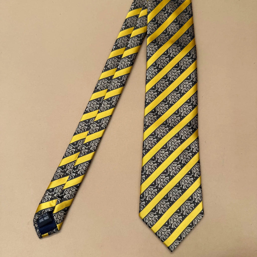 Yellow Stripe Abstract Silk Necktie