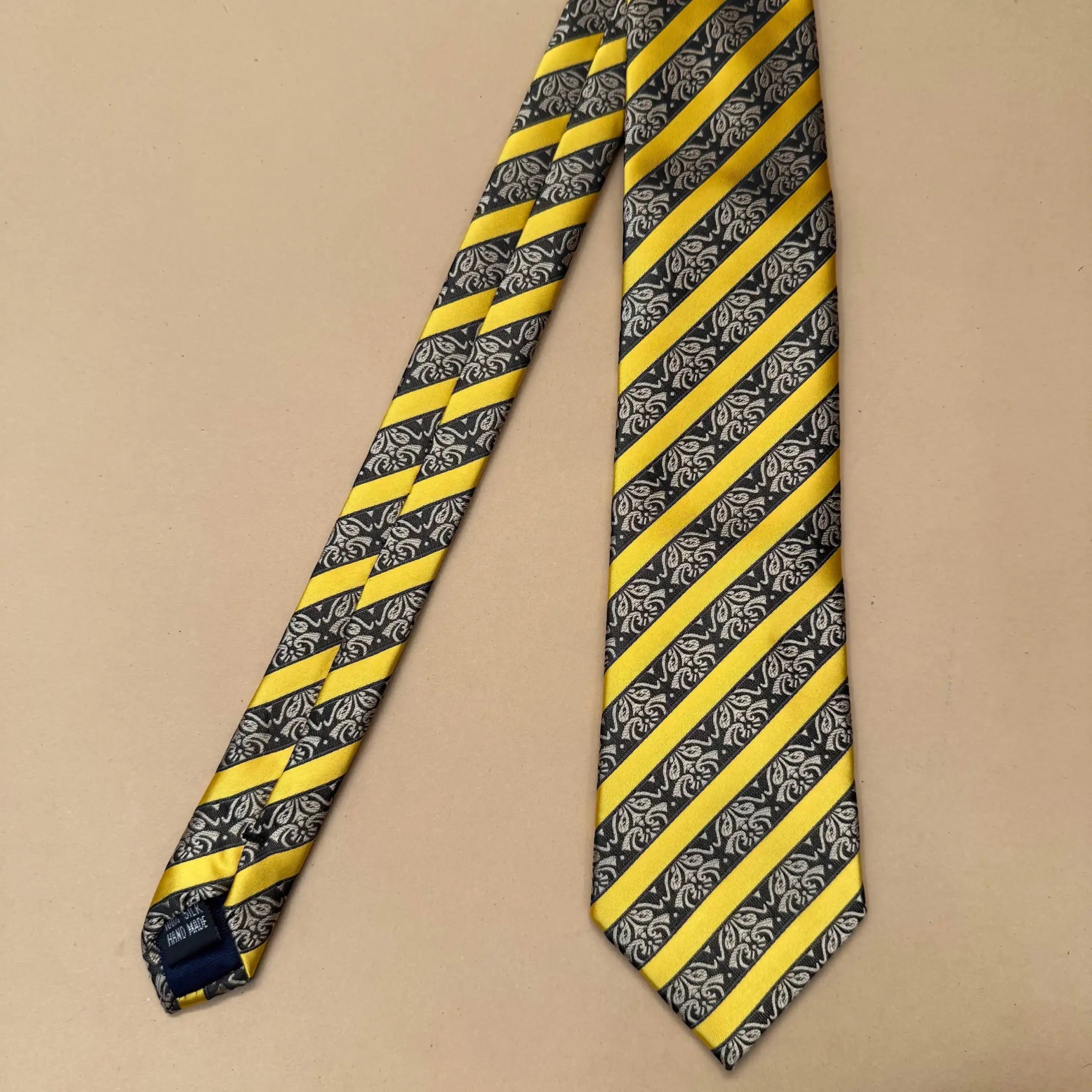 Yellow Stripe Abstract Silk Necktie