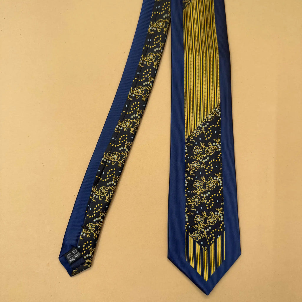 Royal Blue Gold Accent Abstract Silk Necktie