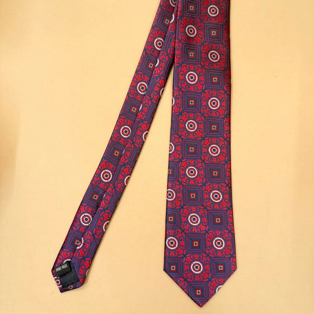 Scarlet Navy Geo Abstract Silk Necktie