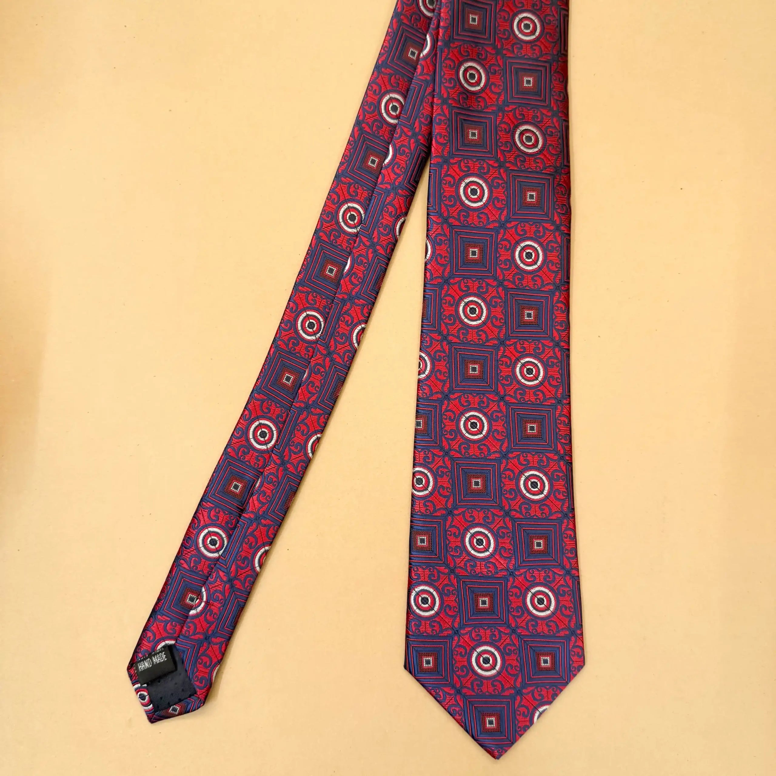 Scarlet Navy Geo Abstract Silk Necktie