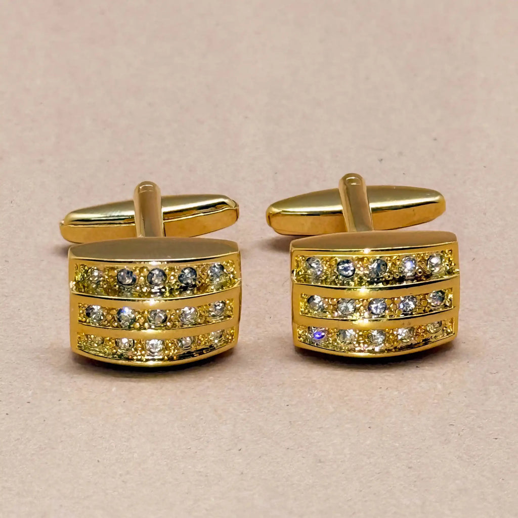 Crystal Studded Gold Bar Cufflinks
