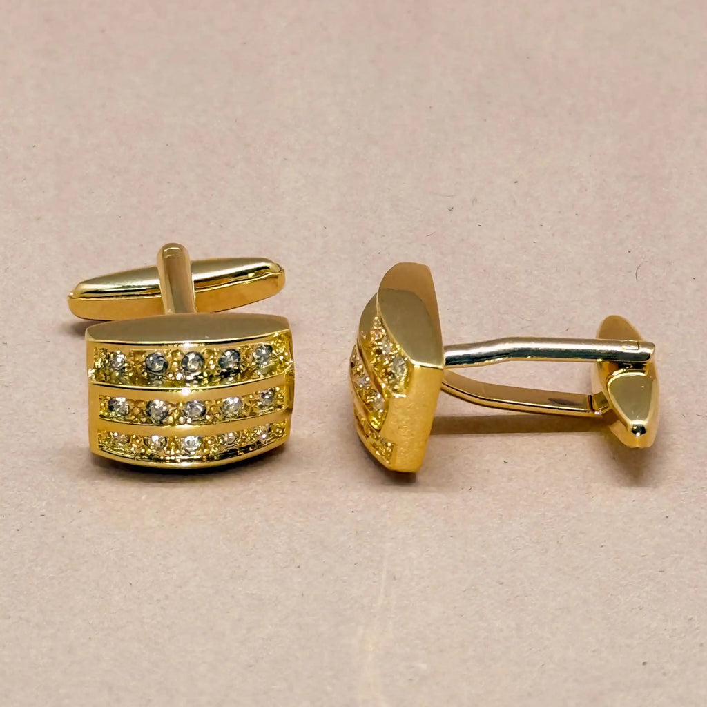 Crystal Studded Gold Bar Cufflinks