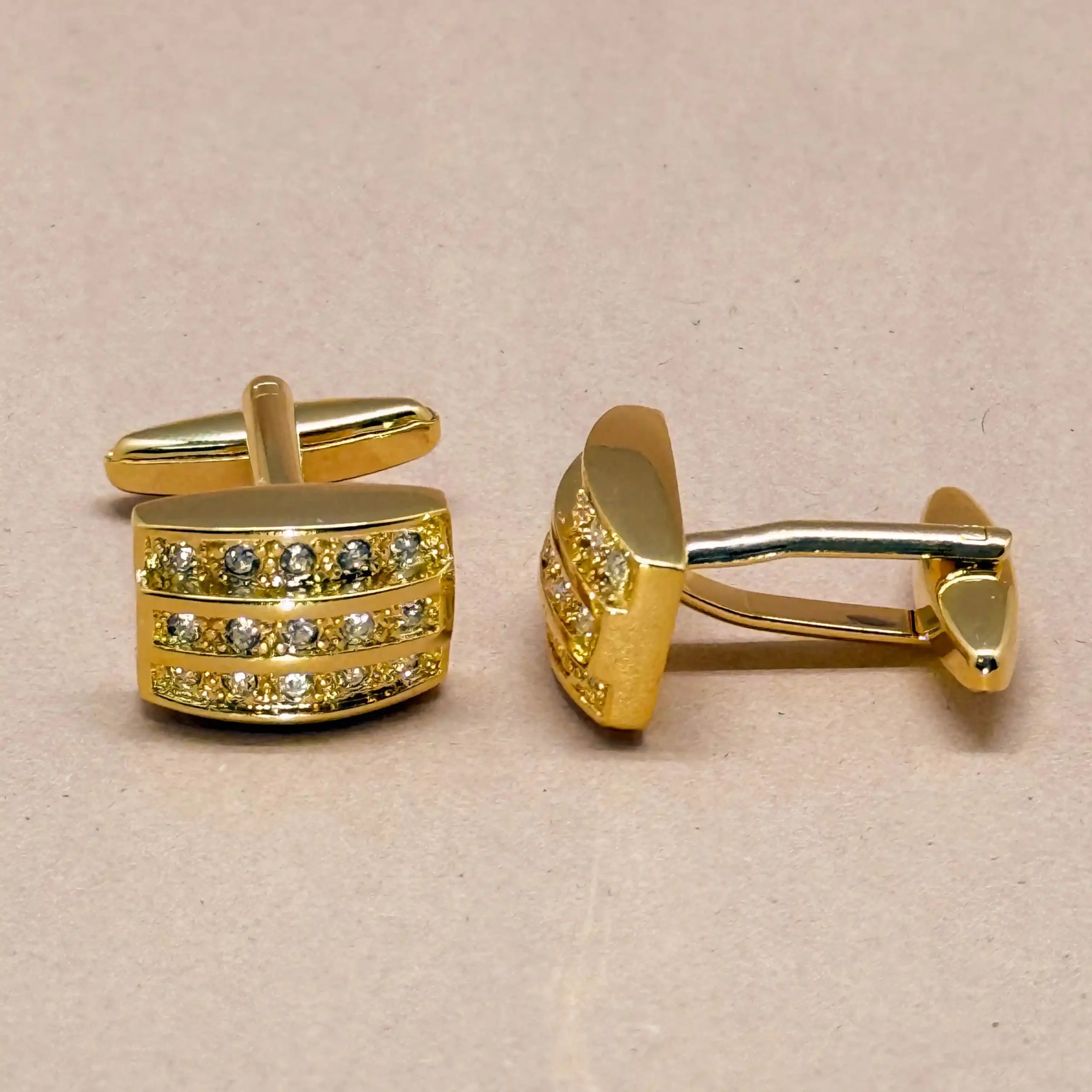 Crystal Studded Gold Bar Cufflinks