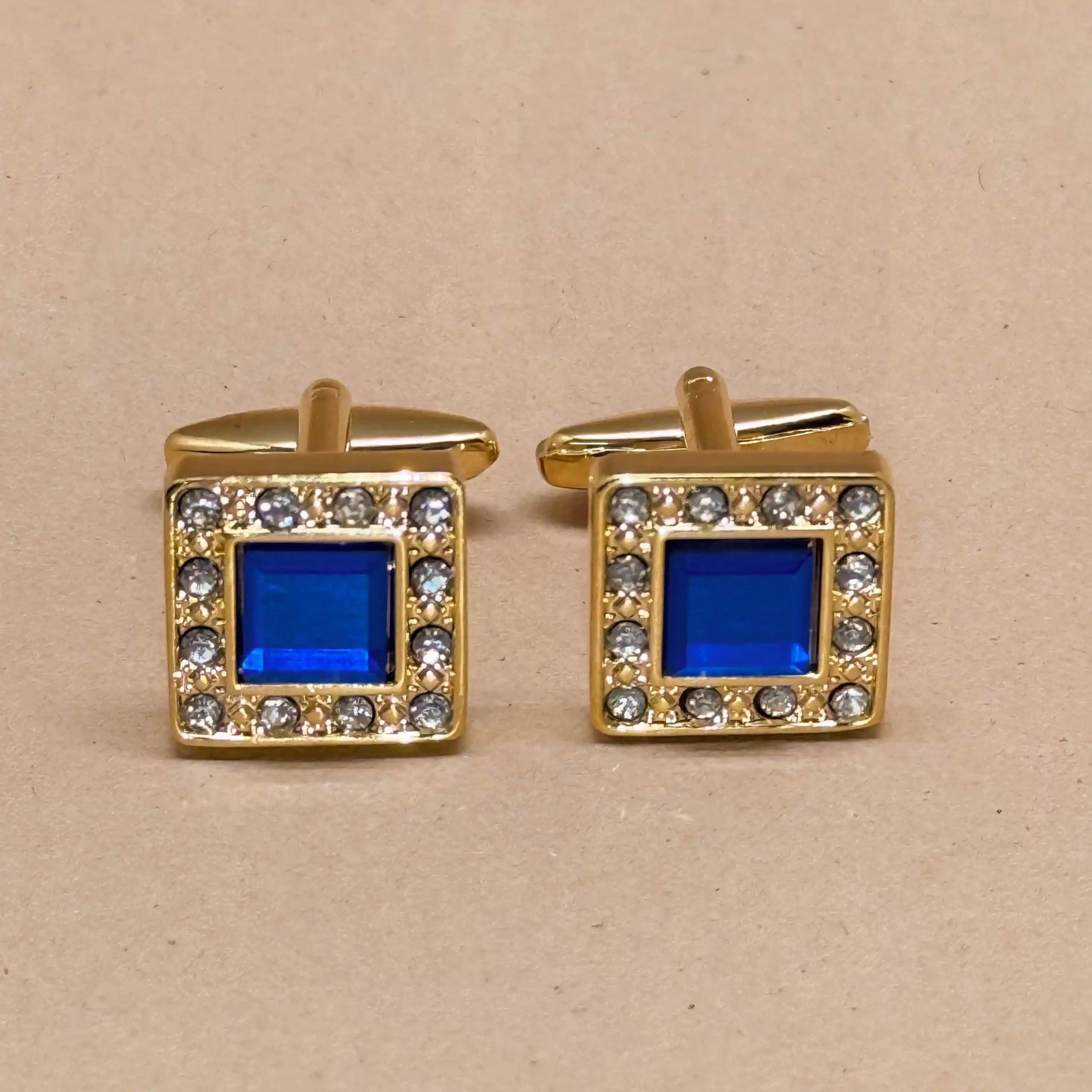 Royal Blue Crystal Gold Cufflinks