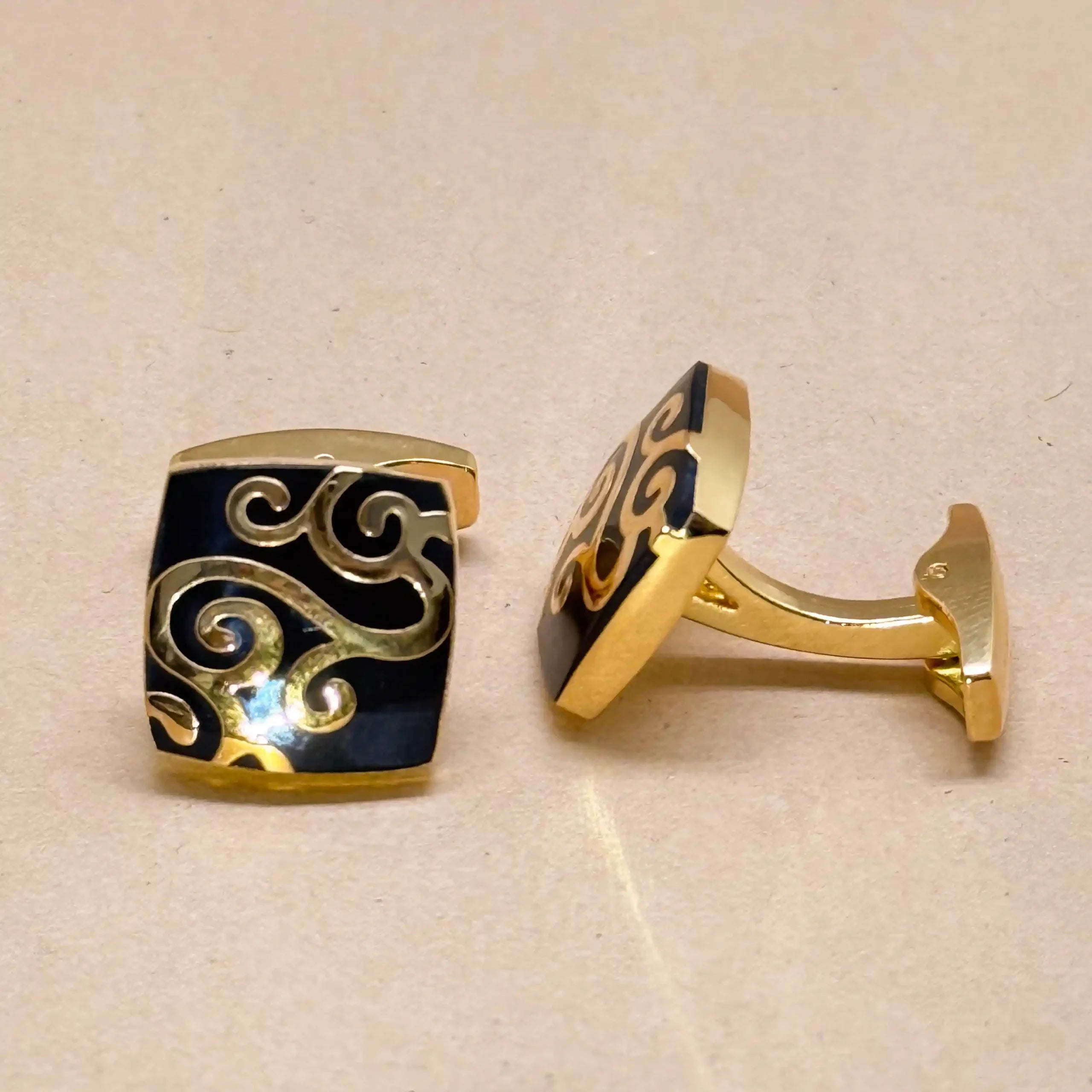 Baroque Black and Gold Swirl Cufflinks