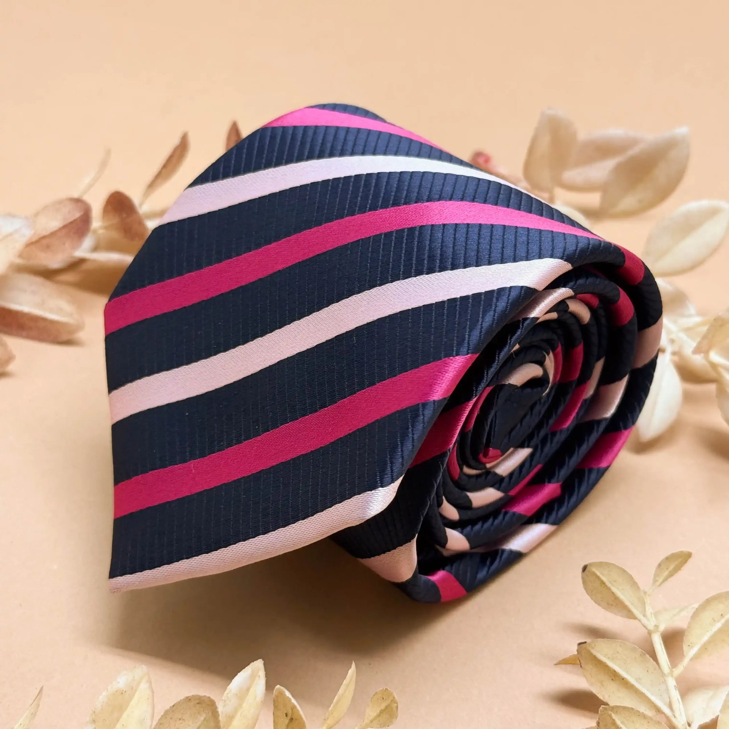 Pink Blue Trio Stripe Silk Necktie