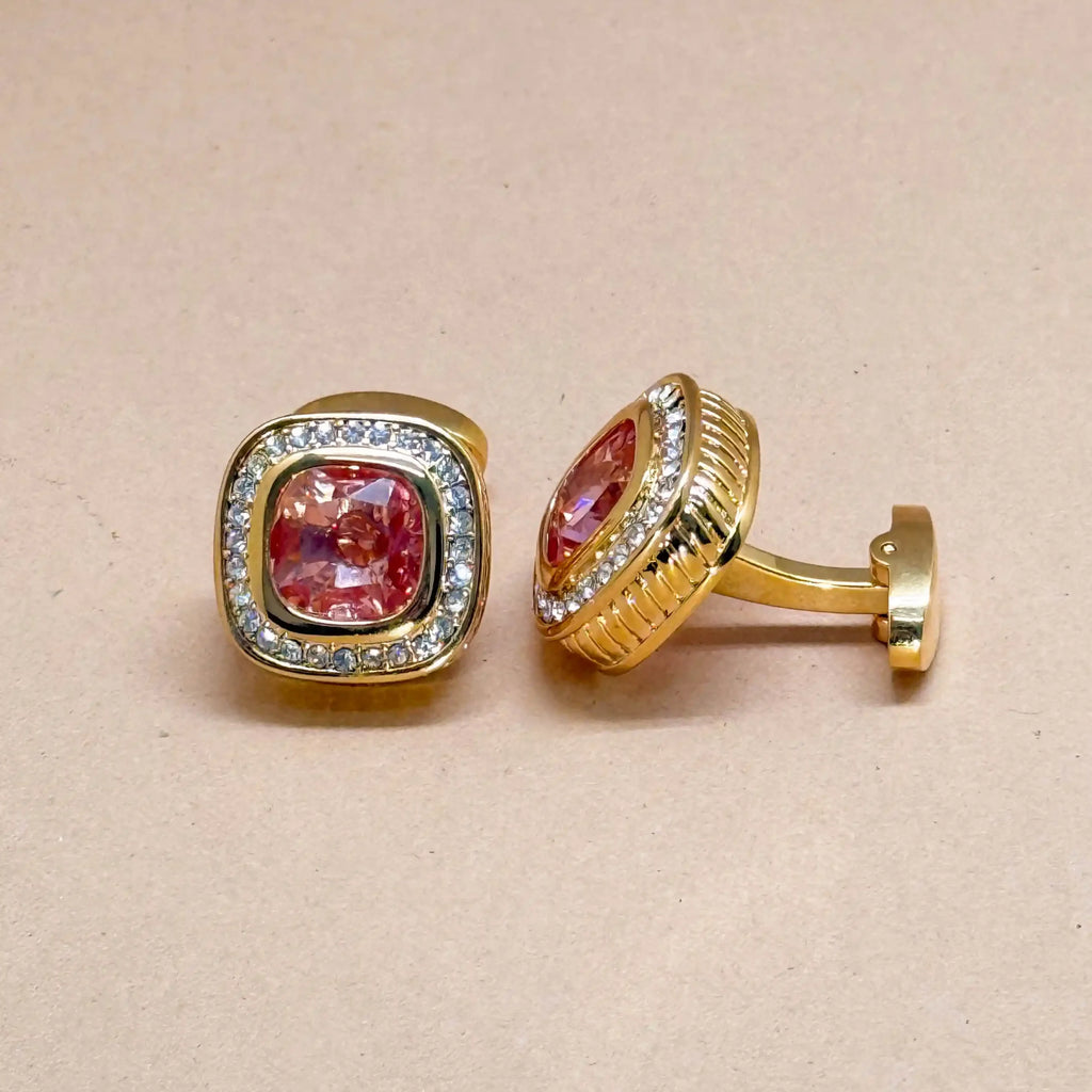 Rose' Ruby Crystal Gold Cufflinks