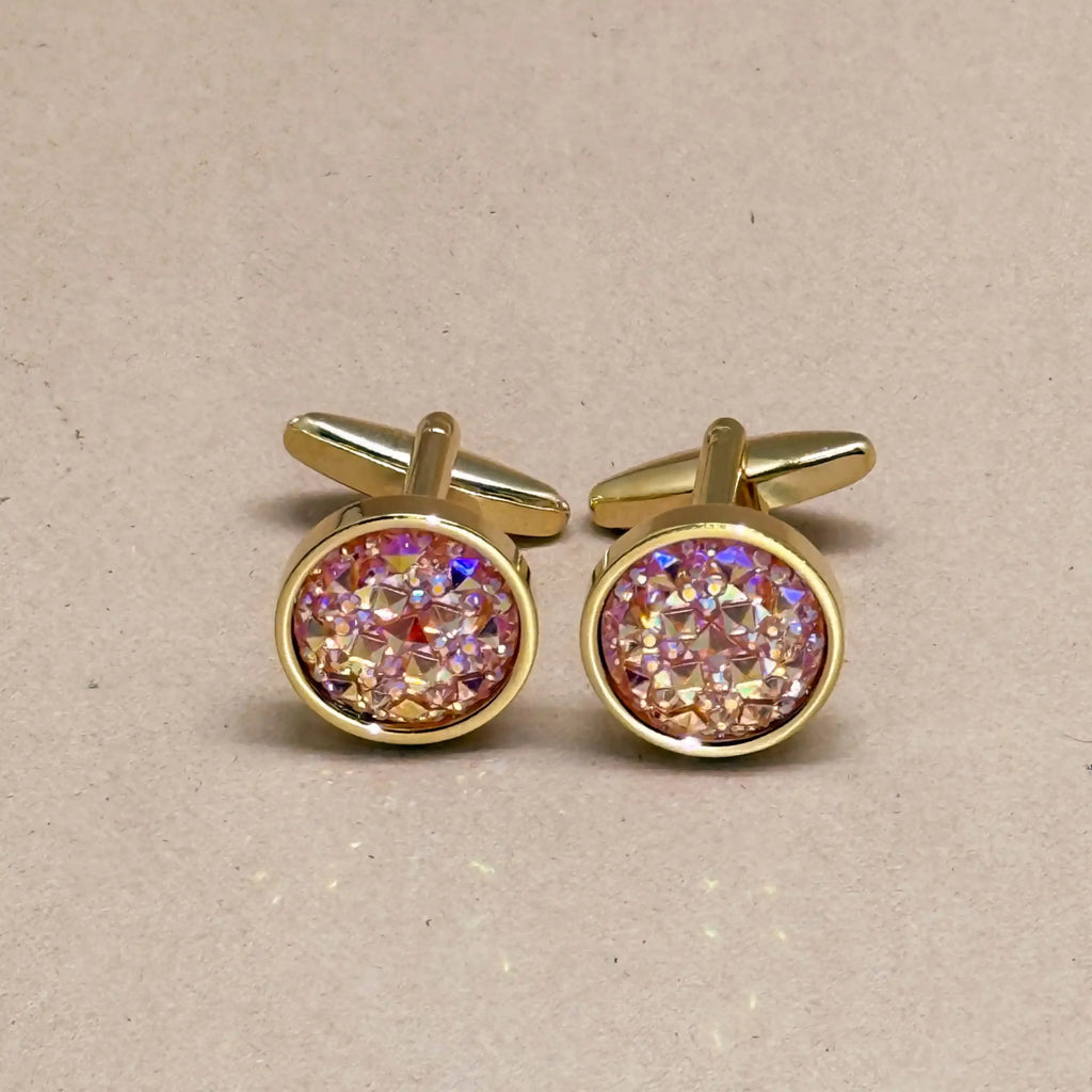 Rose Quartz Crystal Gold Cufflinks