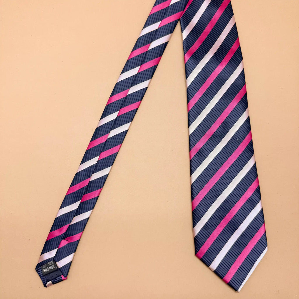 Pink Blue Trio Stripe Silk Necktie