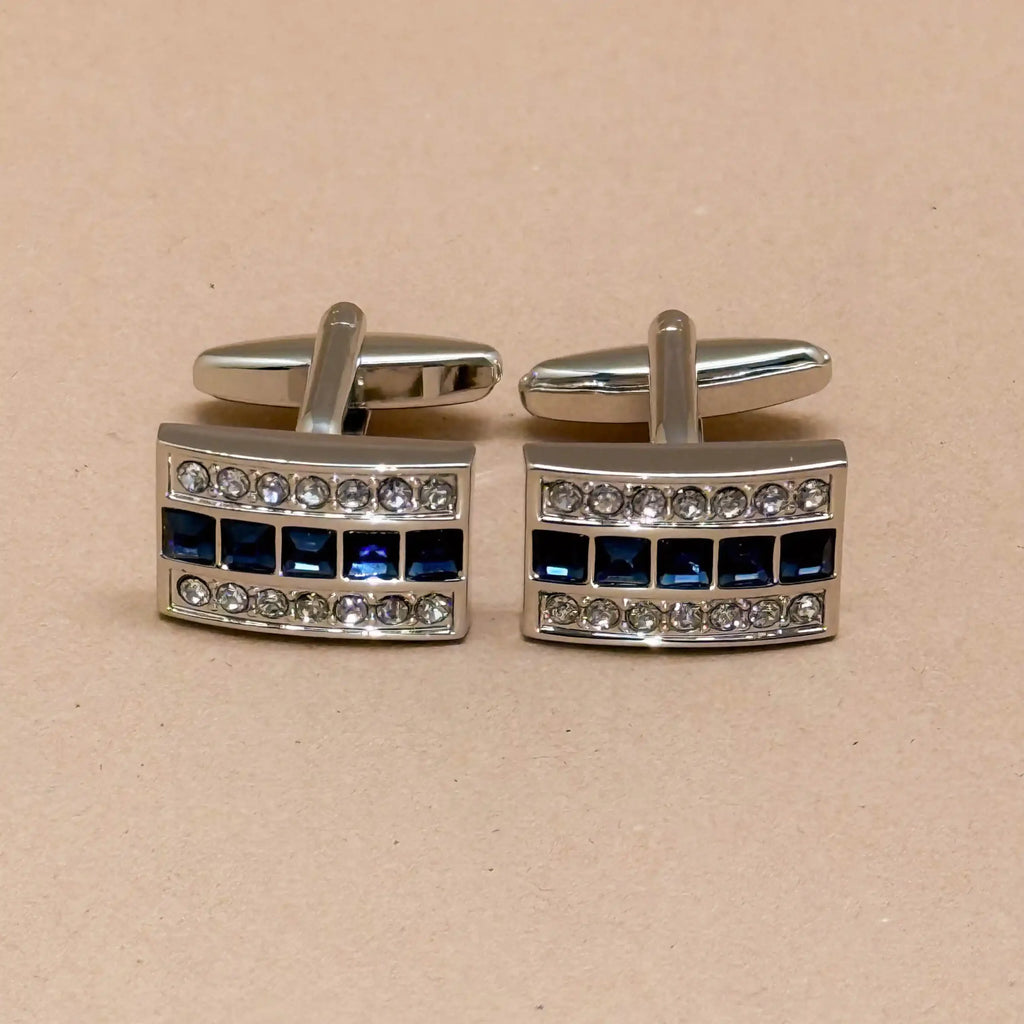 Silver Bar Cufflinks with Black Crystal Accents