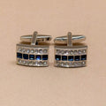 Silver Bar Cufflinks with Black Crystal Accents