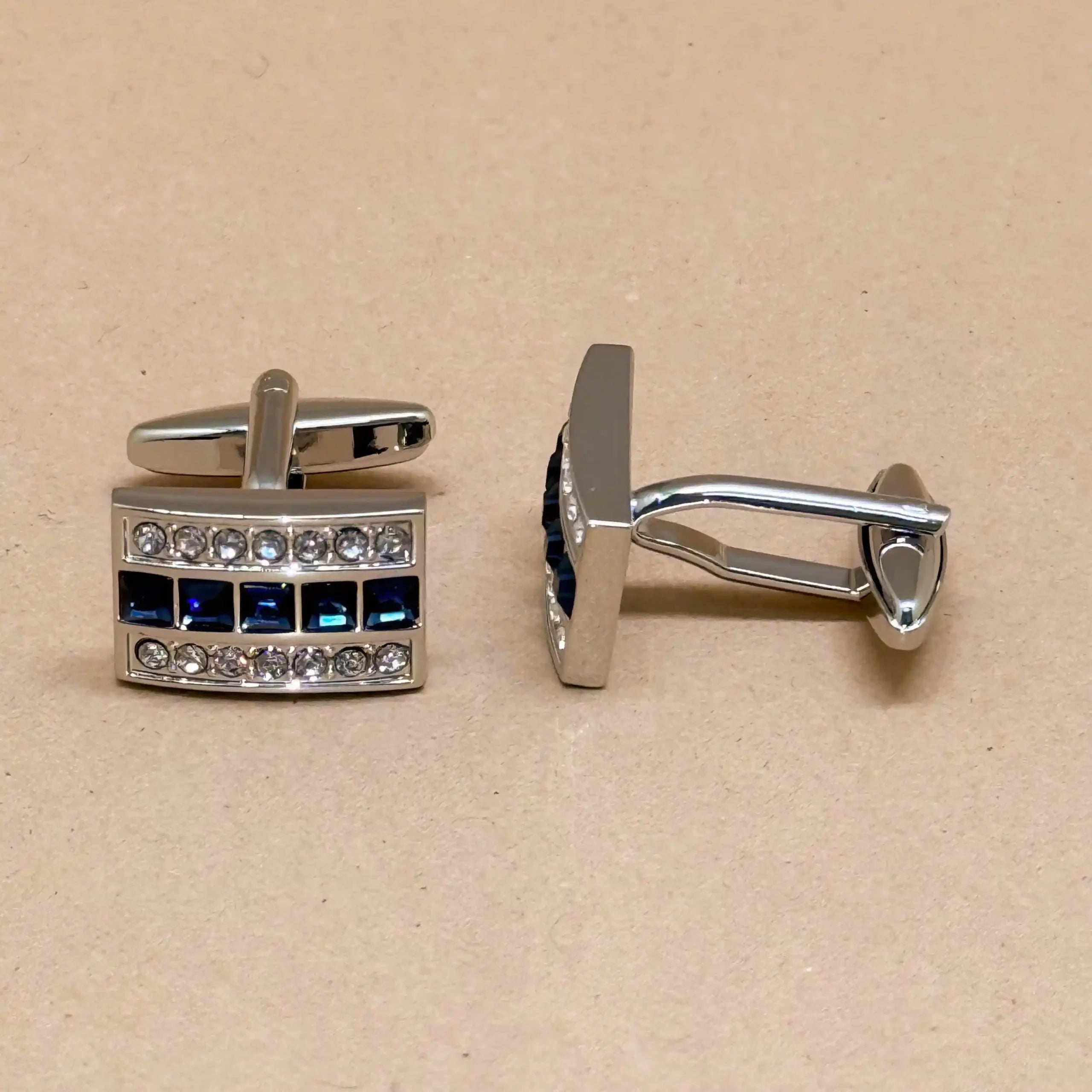 Silver Bar Cufflinks with Black Crystal Accents