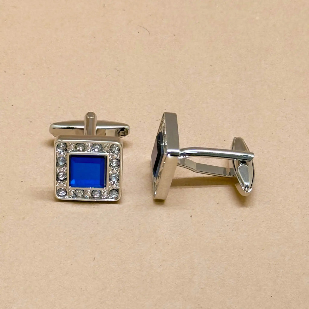 Blue Square Crystal Silver Cufflinks