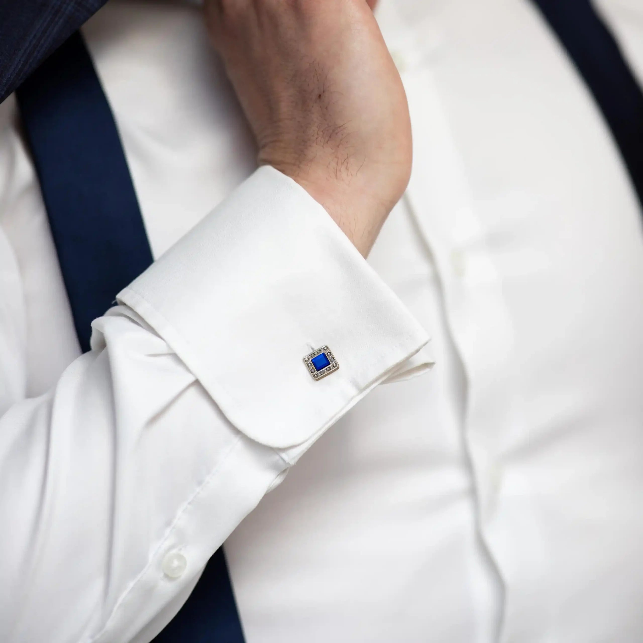Blue Square Crystal Silver Cufflinks
