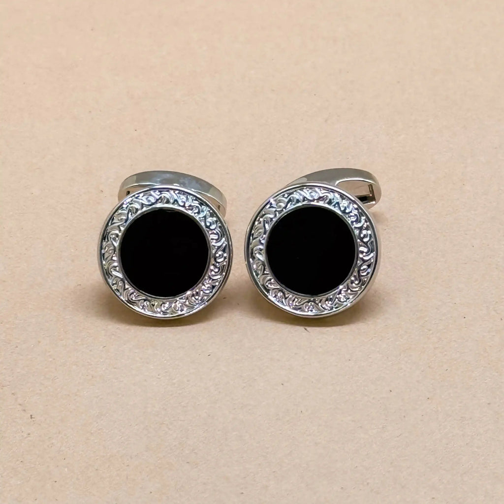 Classic Black Onyx Silver Cufflinks with Crystal Halo