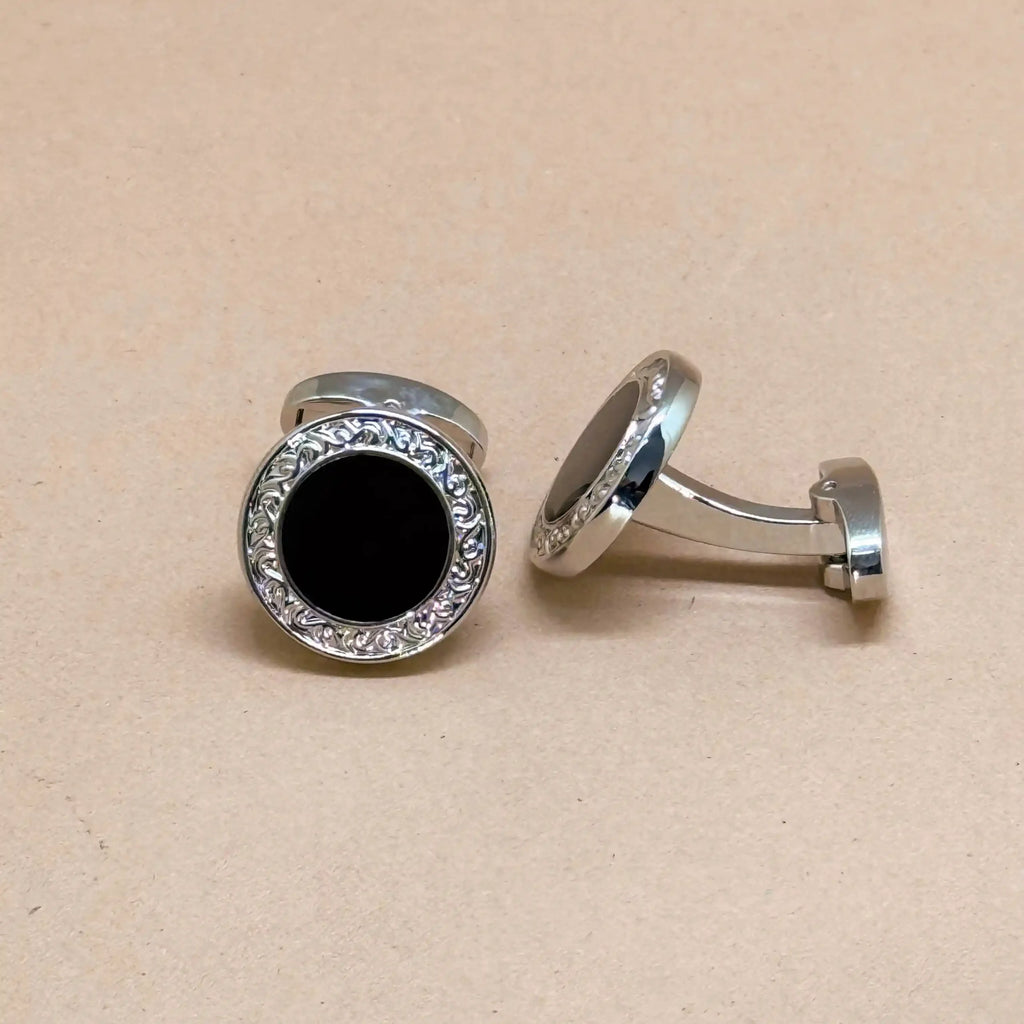 Classic Black Onyx Silver Cufflinks with Crystal Halo