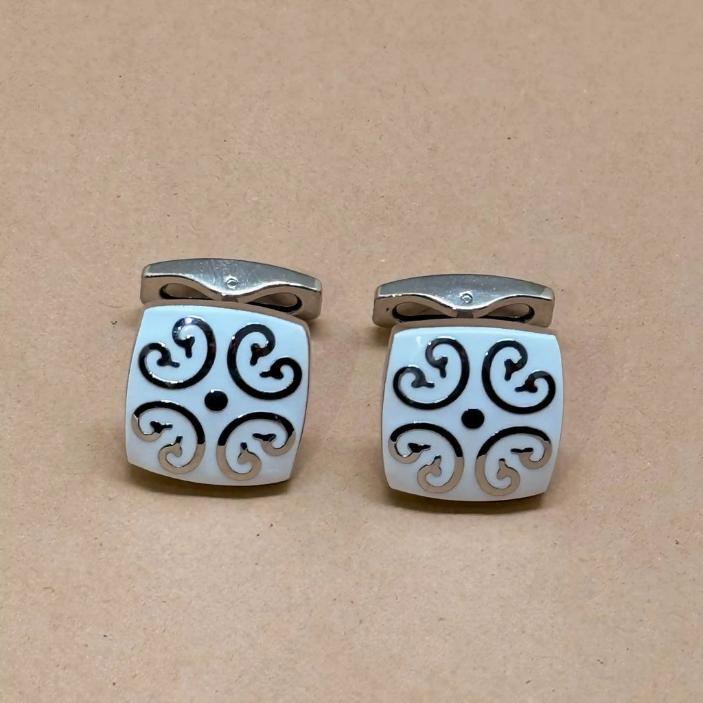 Art Deco Swirl Silver Cufflinks with Enamel Finish