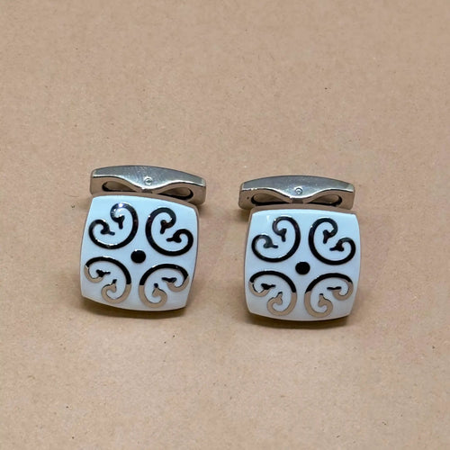 Art Deco Swirl Silver Cufflinks with Enamel Finish