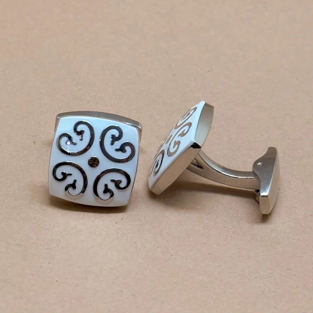 Art Deco Swirl Silver Cufflinks with Enamel Finish
