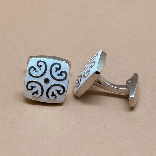 Art Deco Swirl Silver Cufflinks with Enamel Finish
