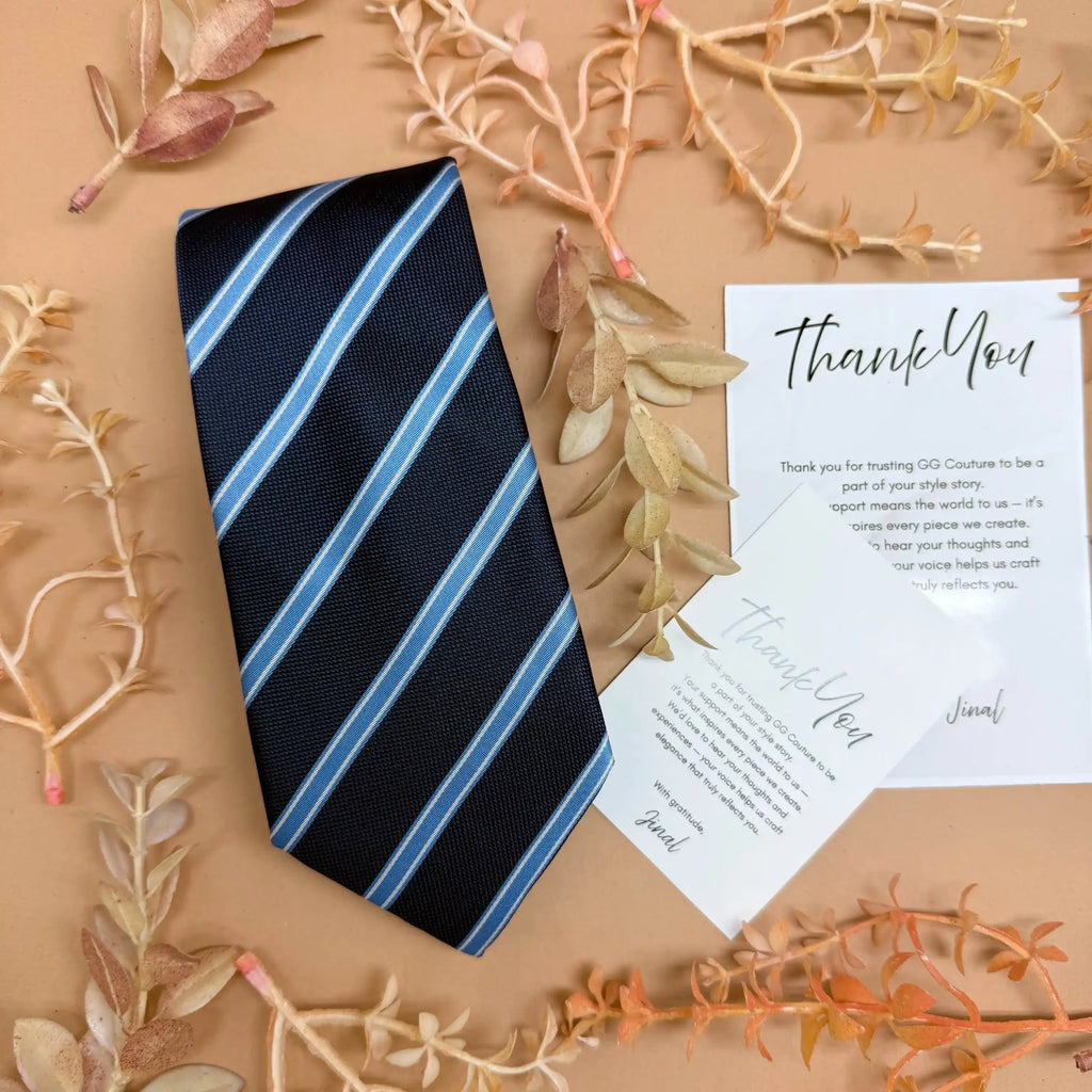 Navy Sky Dual Blue Stripe Silk Necktie