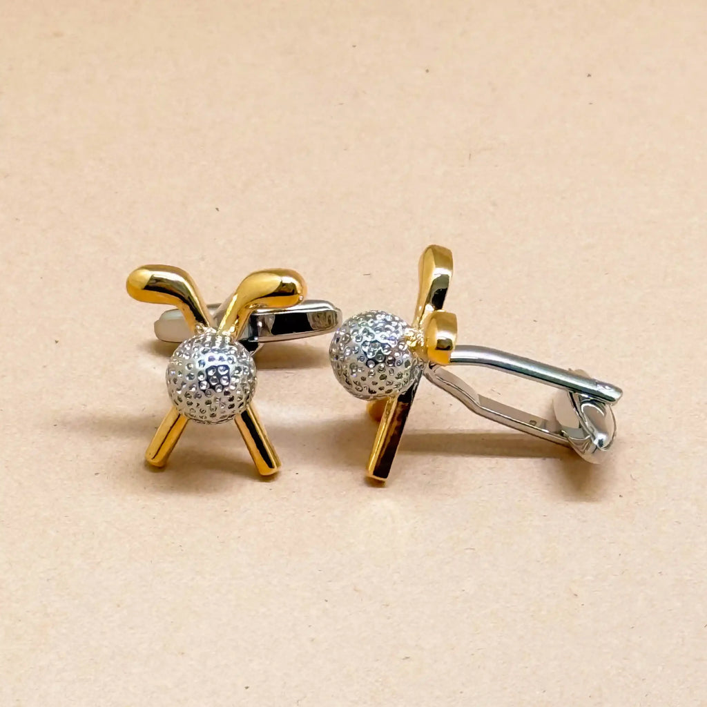 Gold and Silver Golf Cufflinks with Crystal Accents