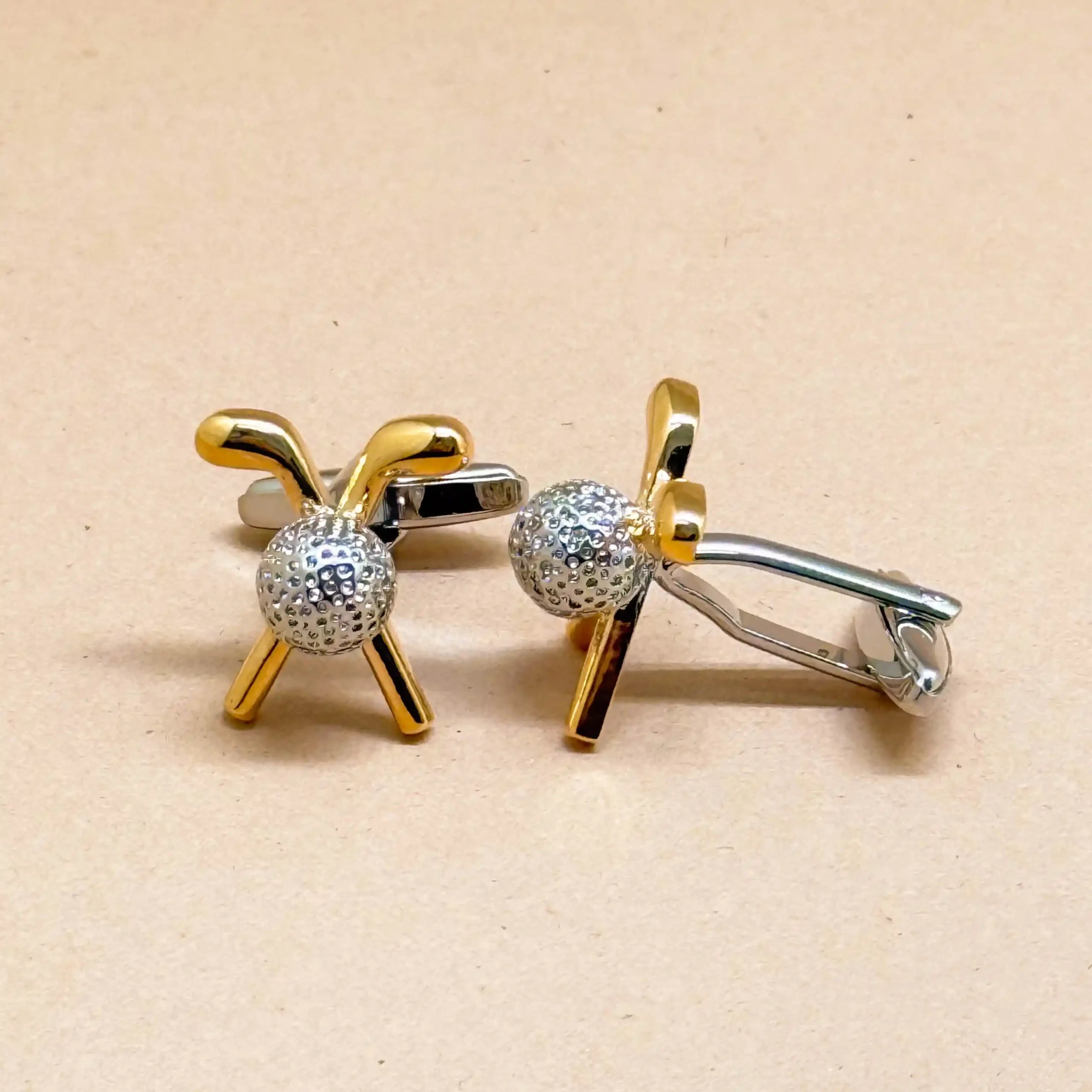 Gold and Silver Golf Cufflinks with Crystal Accents