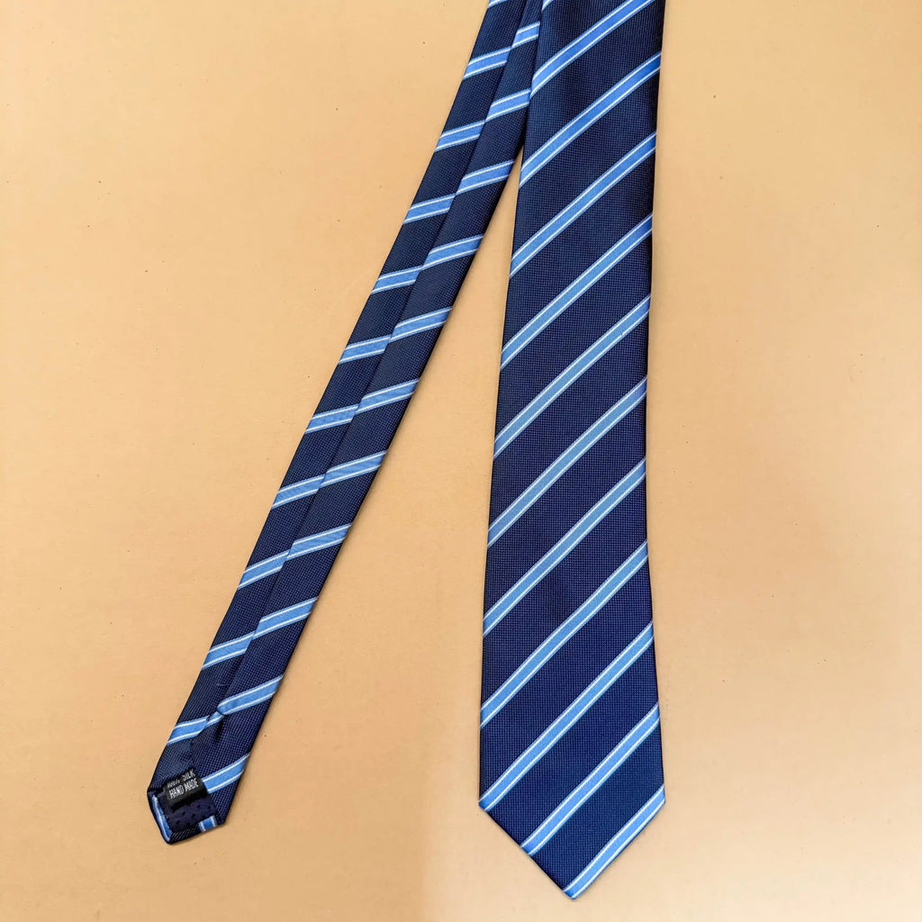 Navy Sky Dual Blue Stripe Silk Necktie