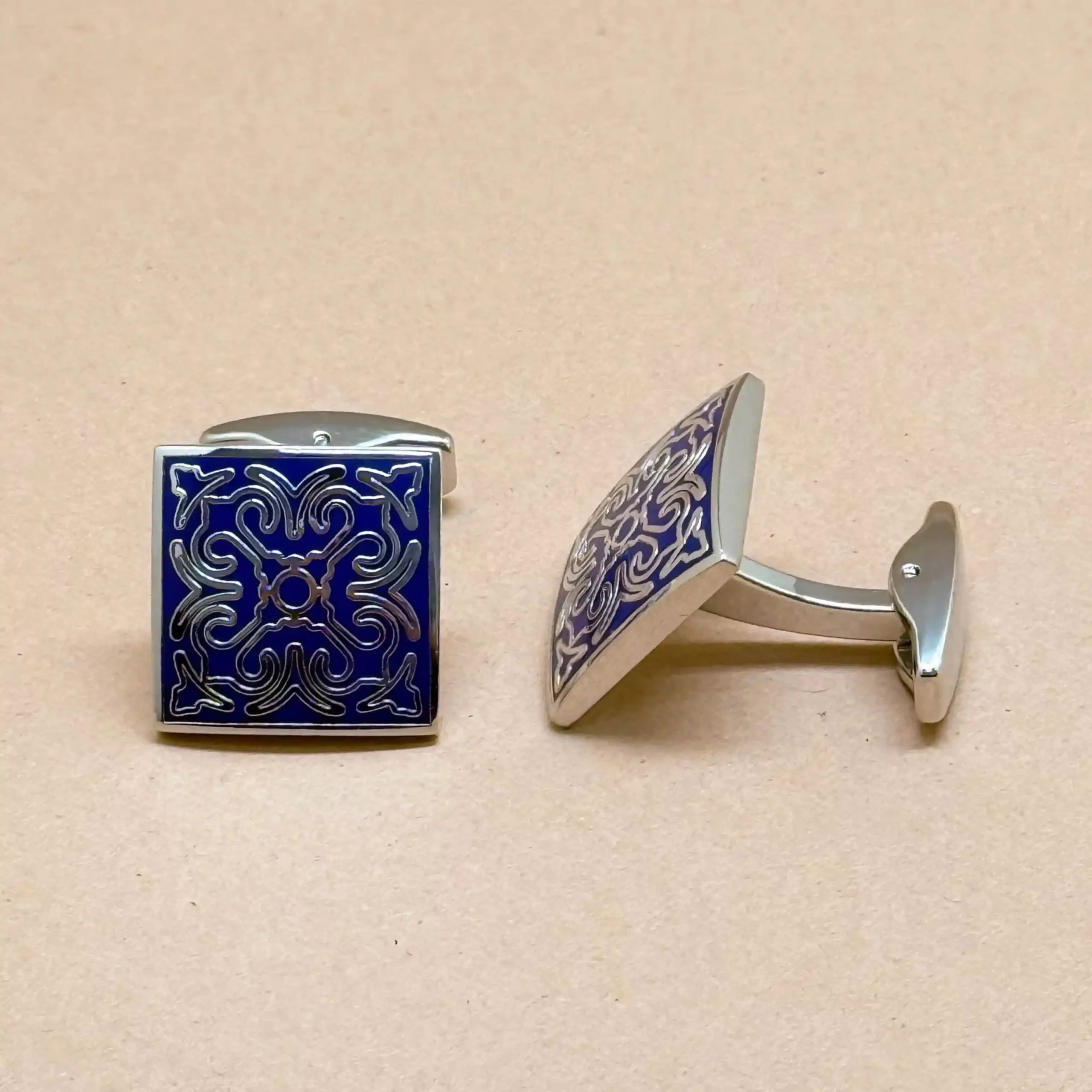 Royal Blue Filigree Silver Cufflinks