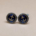 Nautical Anchor Silver Cufflinks with Navy Enamel