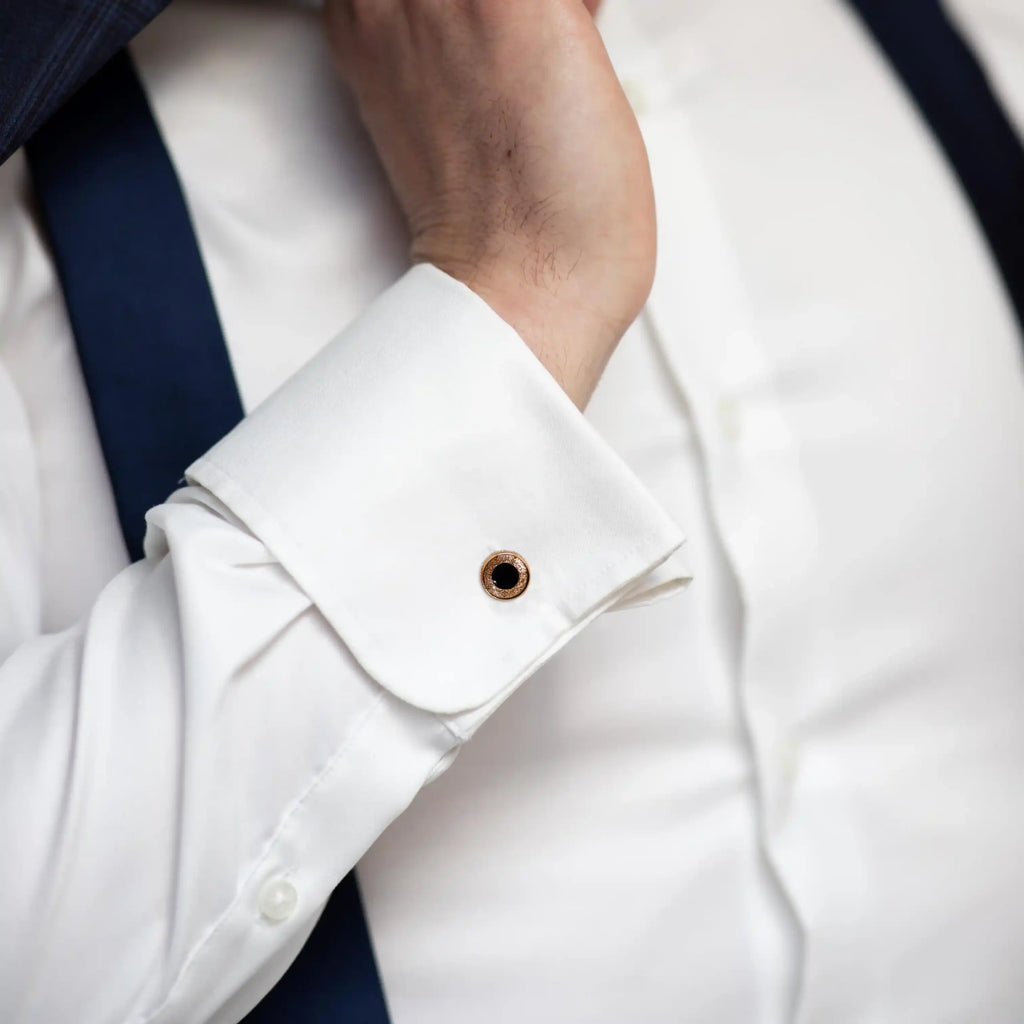 Rose Gold Cufflinks with Black Onyx and Crystal Halo