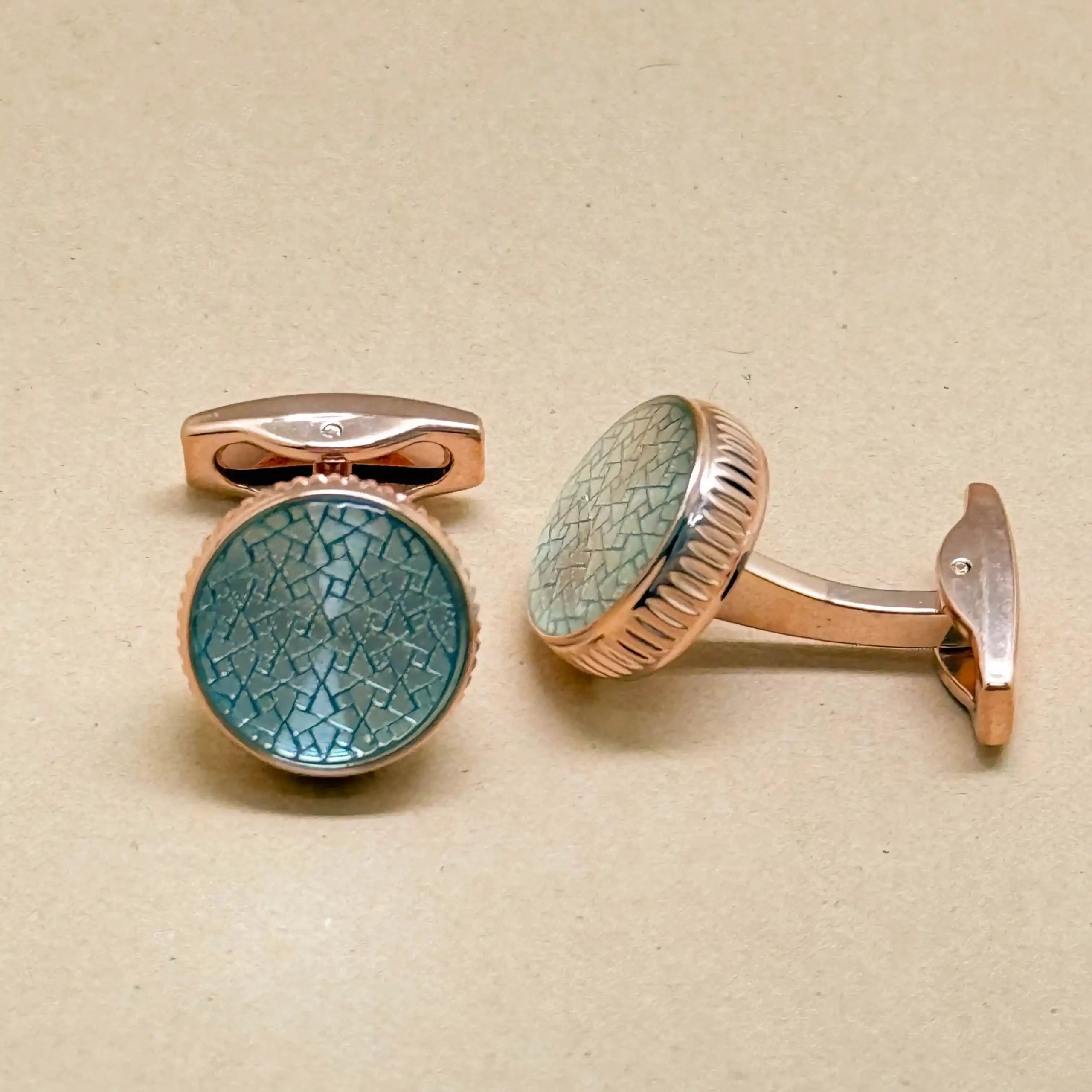 Rose Gold Aquamarine Textured Cufflinks