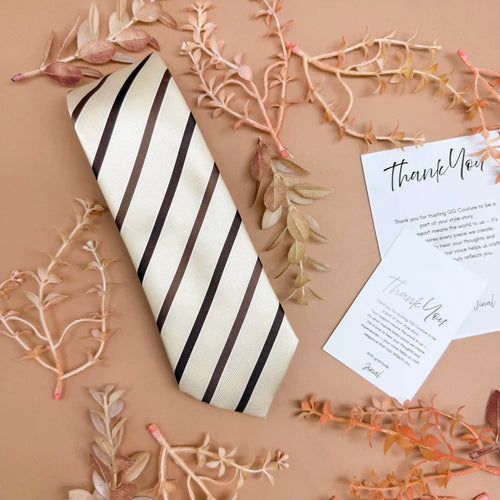 Beige with Espresso Brown Stripe Silk Necktie