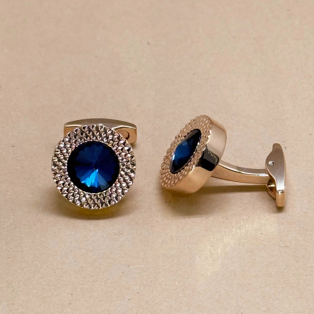 Rose Gold Cufflinks with Royal Blue Crystal Center