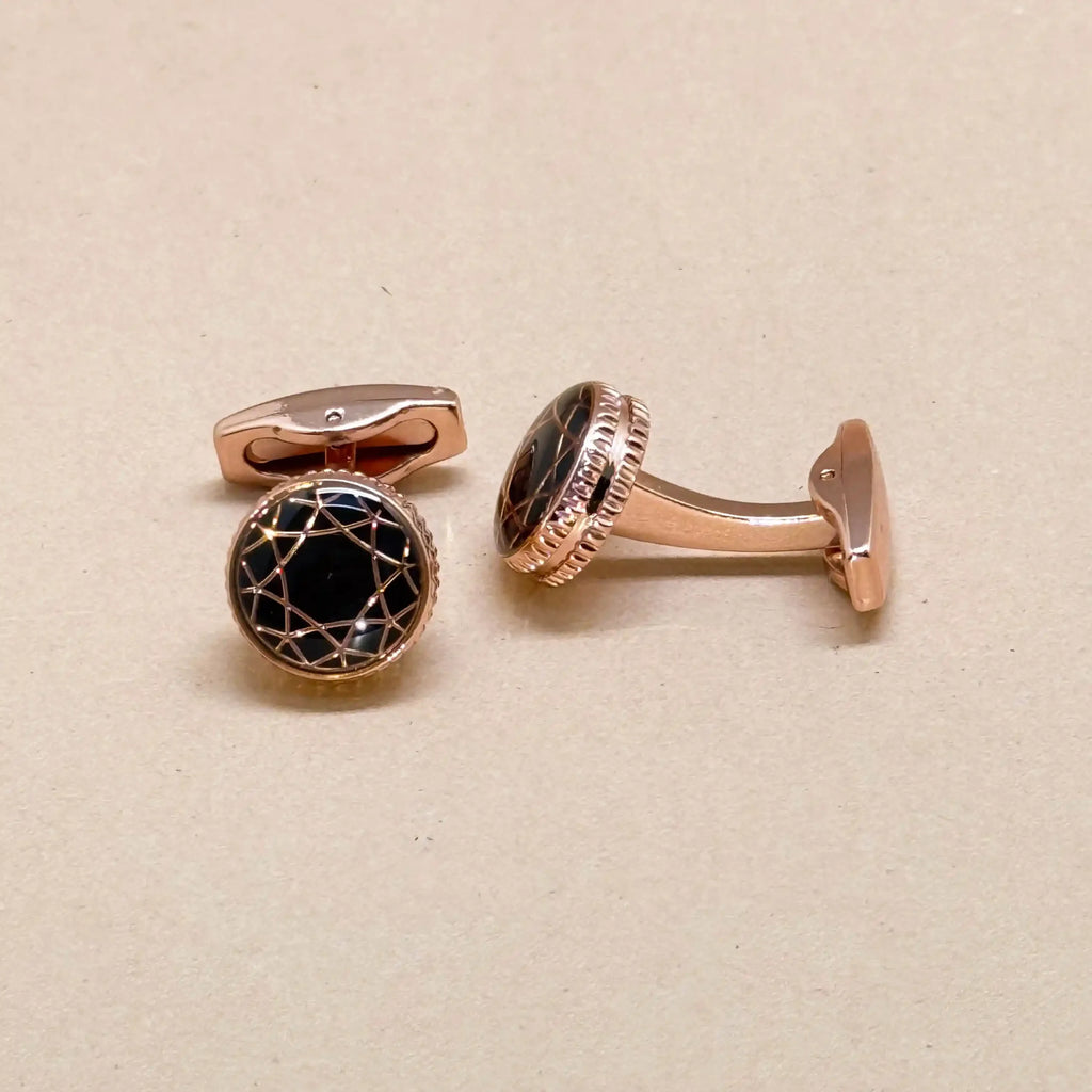 Rose Gold Starburst Black Crystal Cufflinks