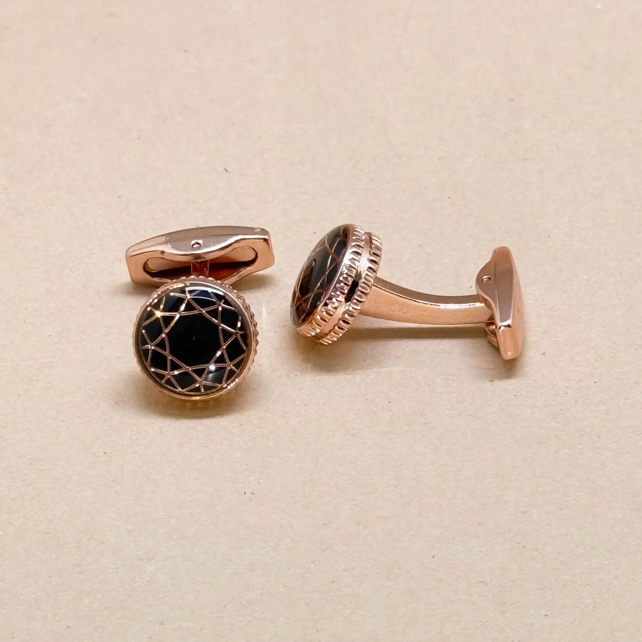 Rose Gold Starburst Black Crystal Cufflinks