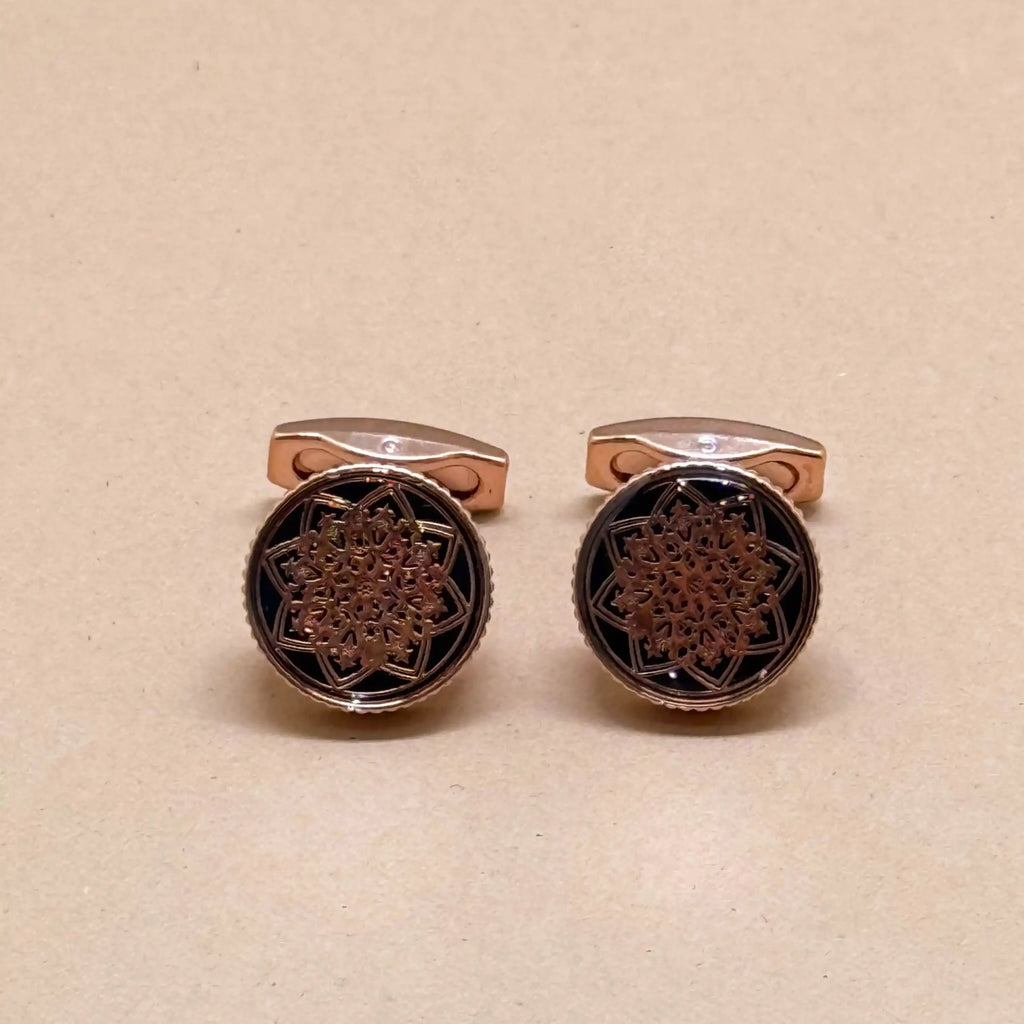 Rose Gold Brown Crystal Cufflinks with Vintage Finish