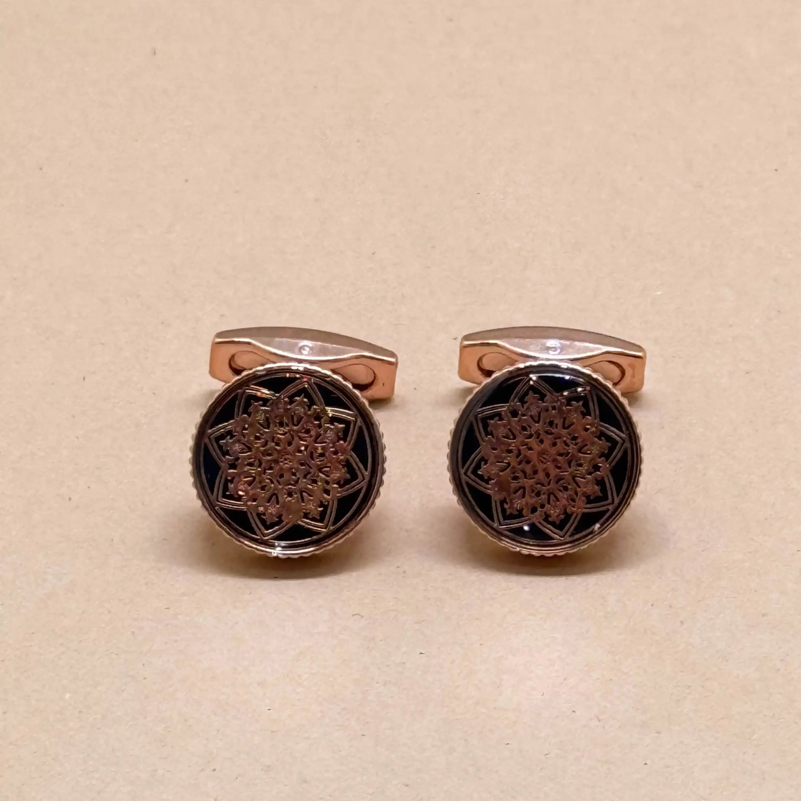 Rose Gold Brown Crystal Cufflinks with Vintage Finish