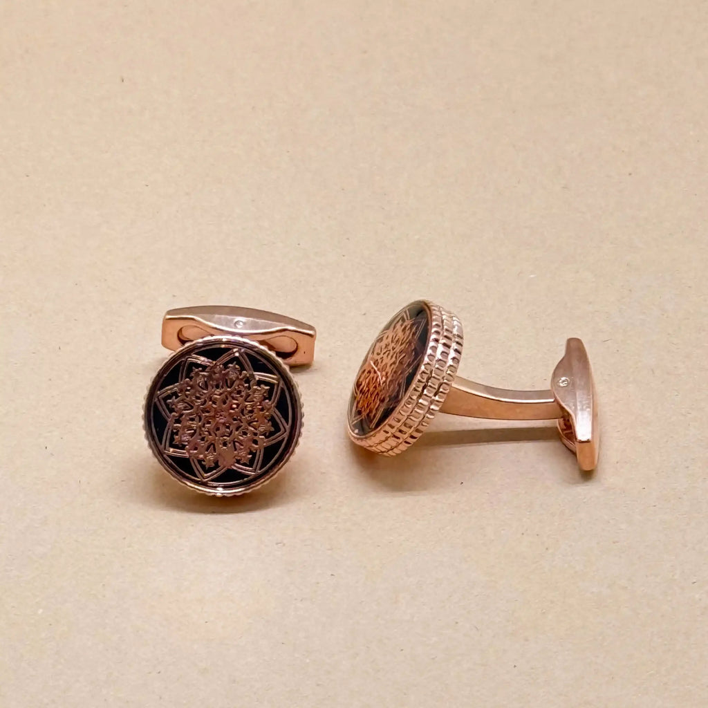 Rose Gold Brown Crystal Cufflinks with Vintage Finish