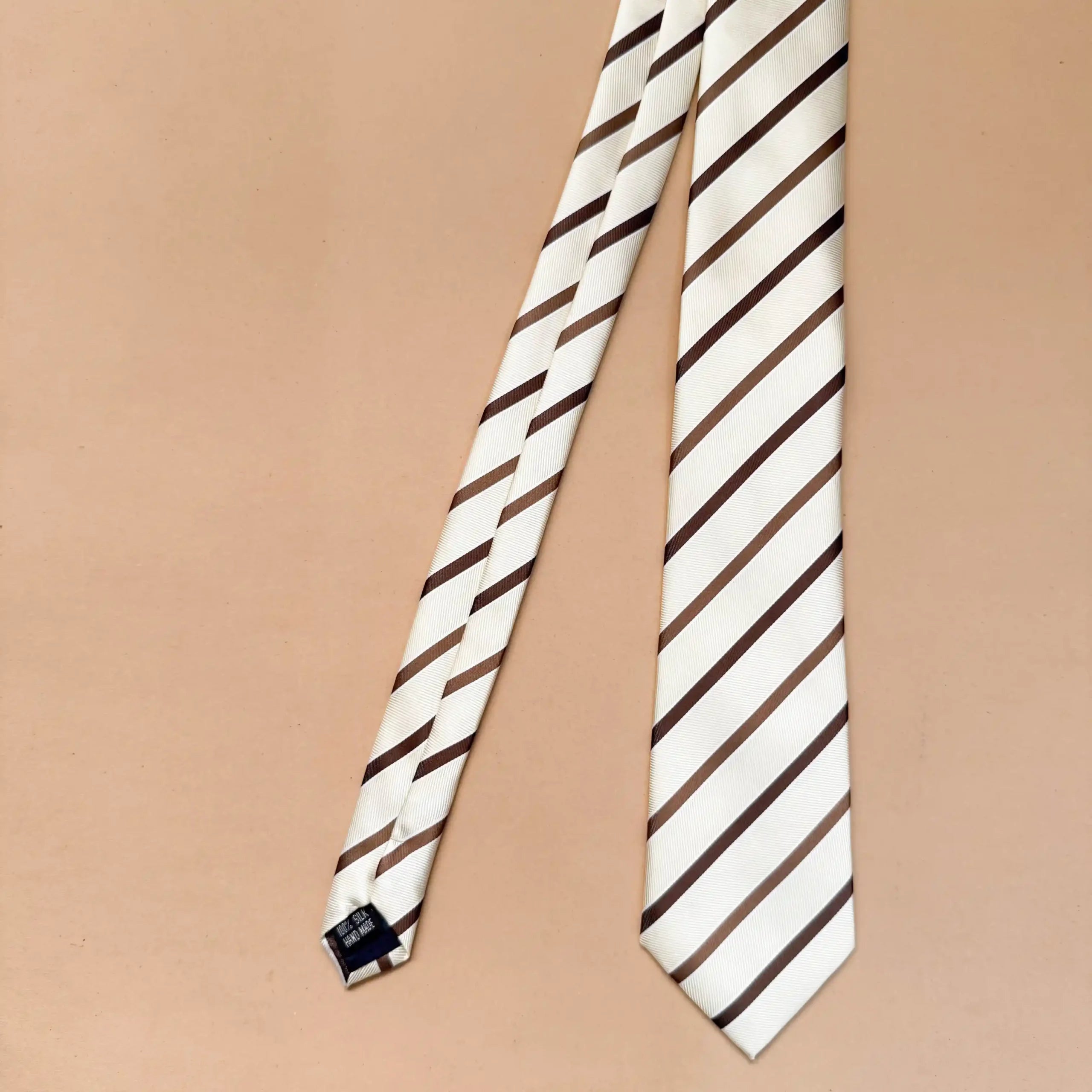 Beige with Espresso Brown Stripe Silk Necktie