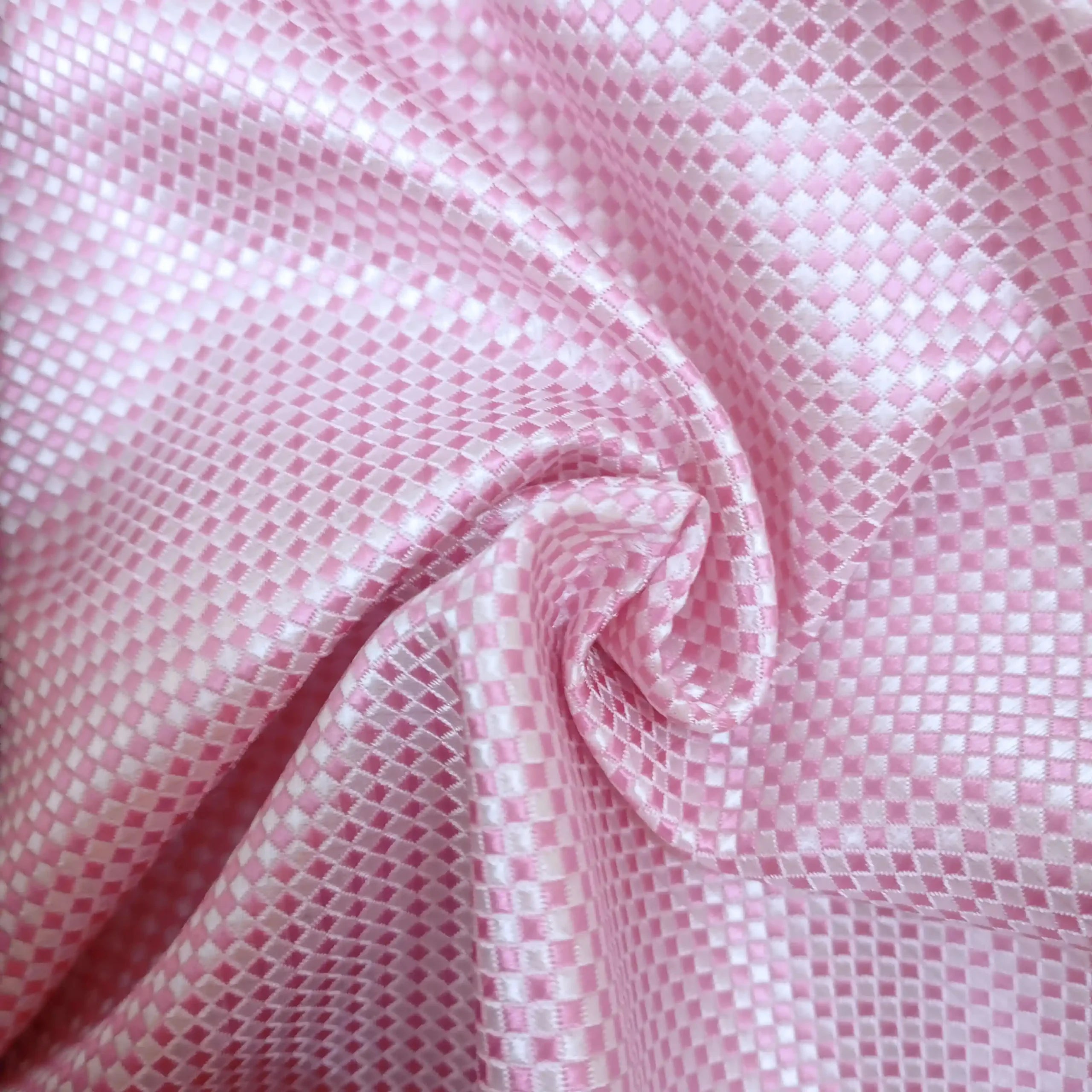 Blush Pink Checkered Silk Pocket Square