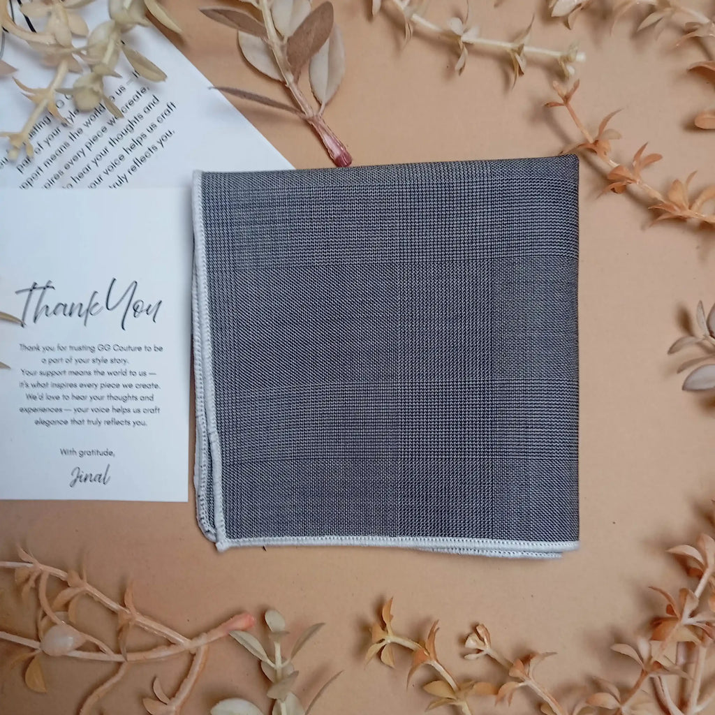 Grey Micro Check Silk Pocket Square