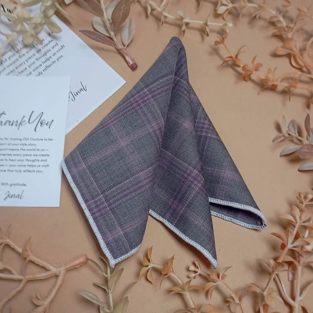 Charcoal and Purple Plaid Silk Pocket Square