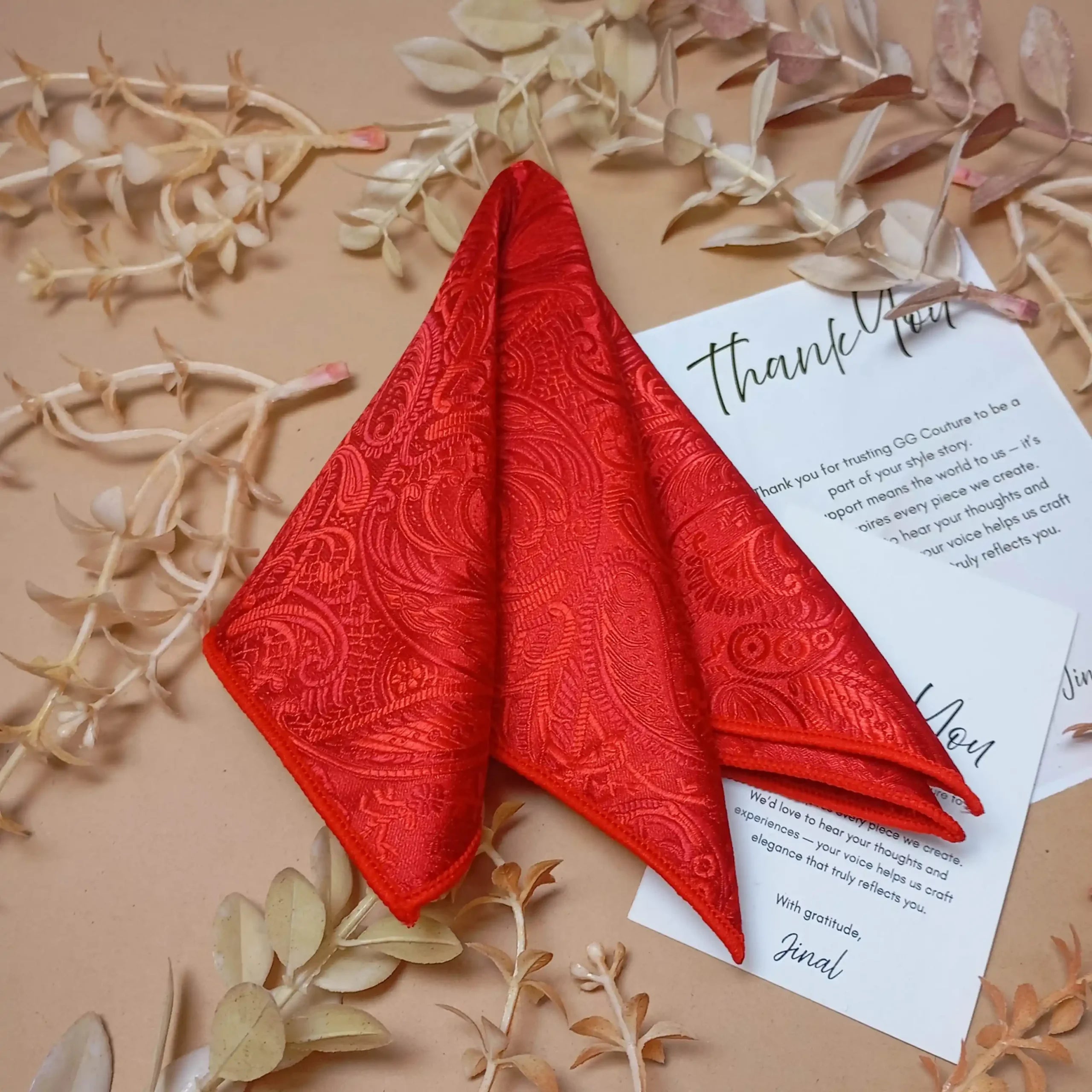 Scarlet Red Paisley Silk Pocket Square
