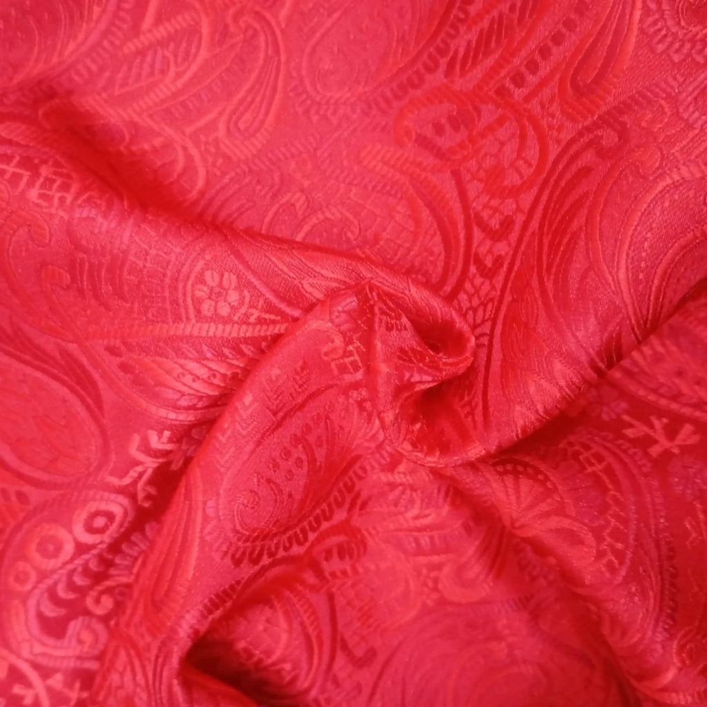 Scarlet Red Paisley Silk Pocket Square