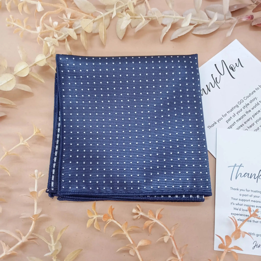 Midnight Blue Polka Dot Silk Pocket Square