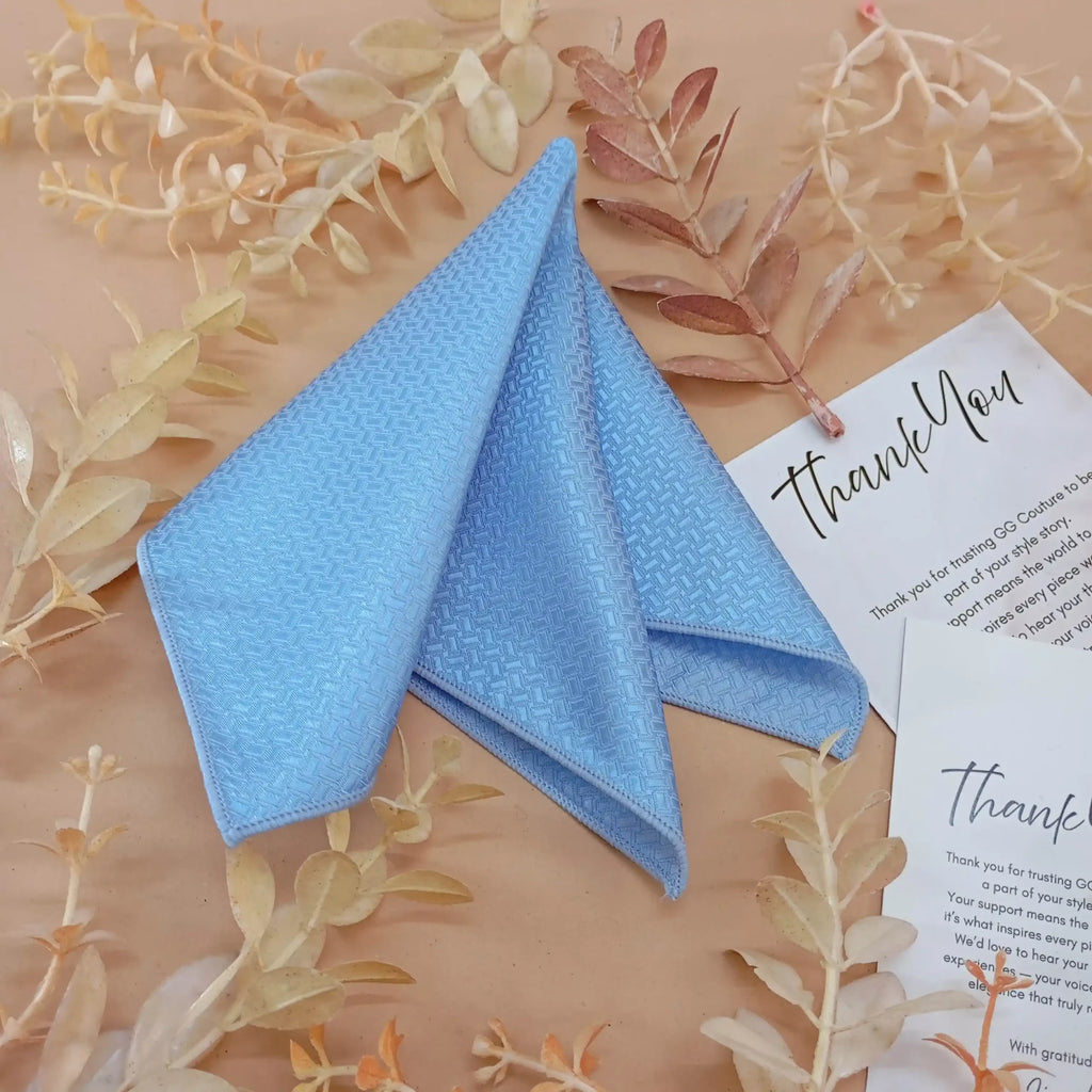 Sky Blue Patterned Silk Pocket Square