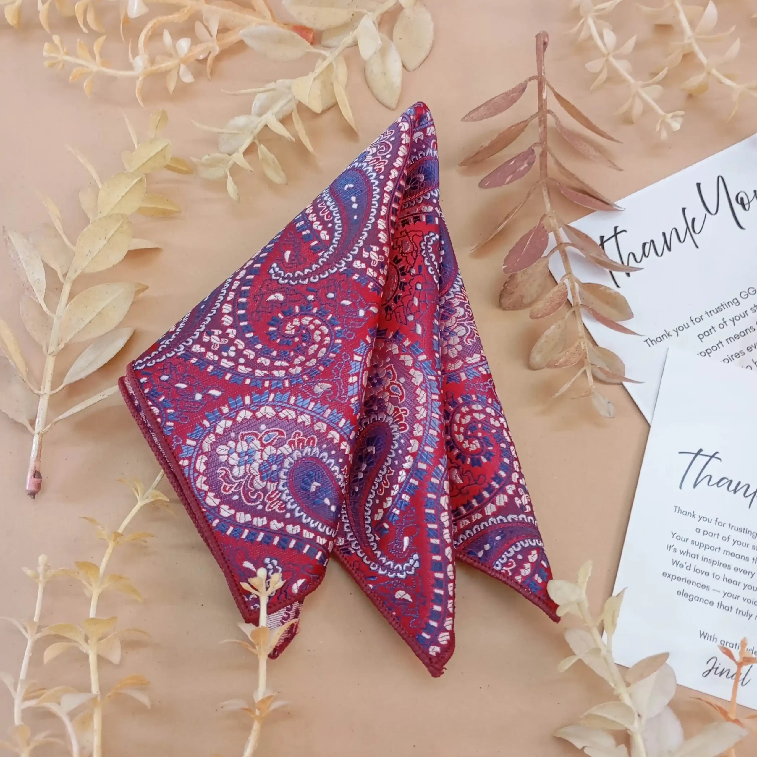 Crimson Paisley Silk Pocket Square