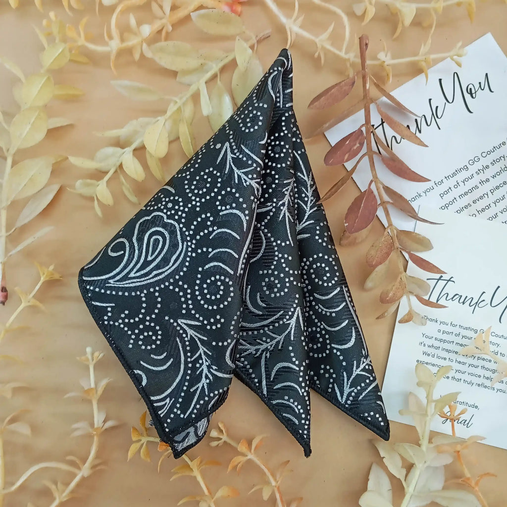Black Paisley Silk Pocket Square